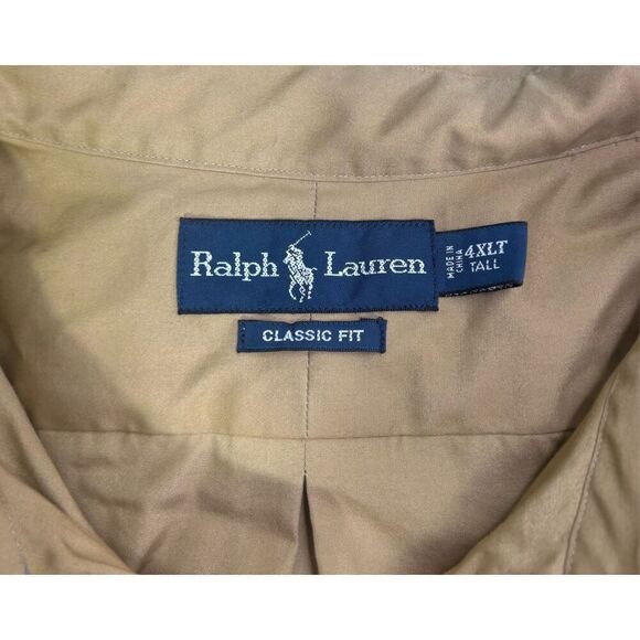 Ralph Lauren Mens Shirt 4XLT Tan Brown Button Long Sleeve Green Pony - Picture 6 of 9